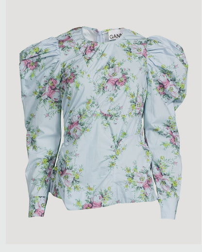 gannibluefloralpuffshoulderstopblouse