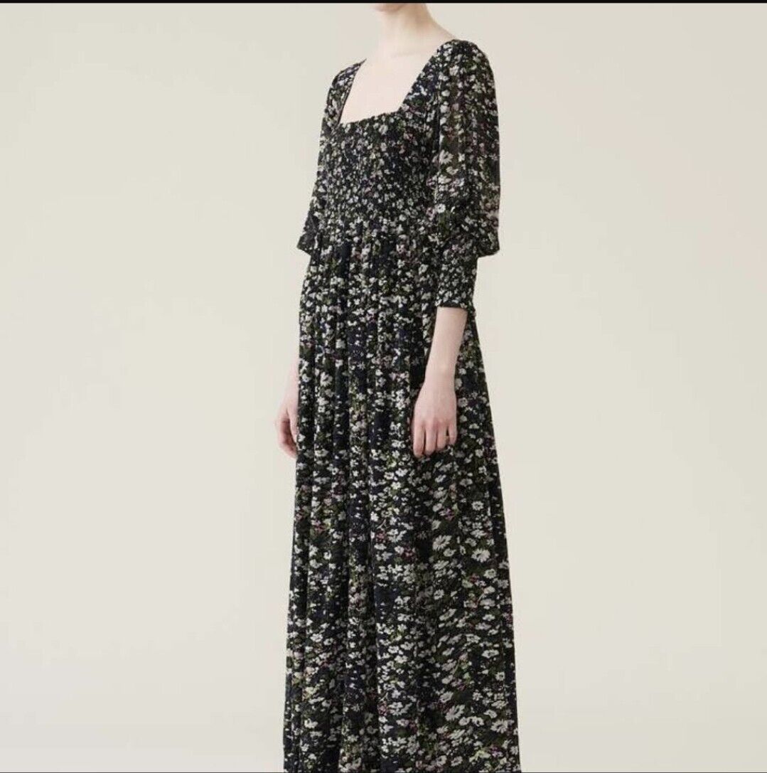 GANNI "Georgette" floral print maxi long dress