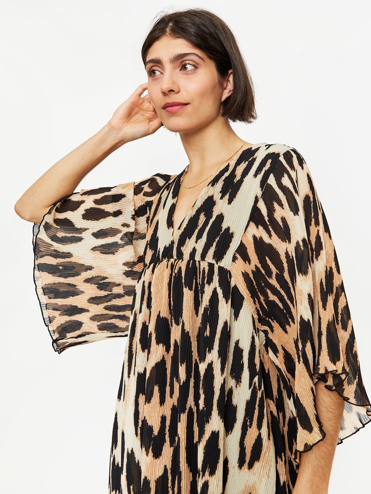 GANNI Leopard oversize pleated short dress