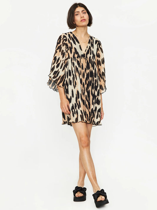 GANNI Leopard oversize pleated short dress