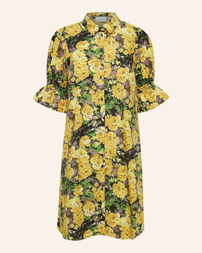 GESTUZ "Cassia" floral print shirt dress with balloon sleeves