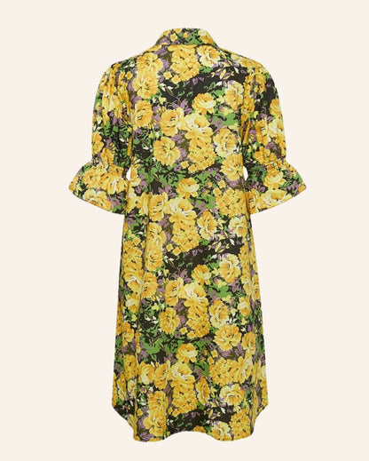 GESTUZ "Cassia" floral print shirt dress with balloon sleeves