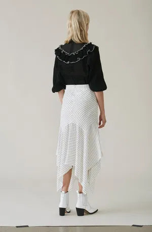 GANNI ruffled  pleated black top blouse with puff sleeves