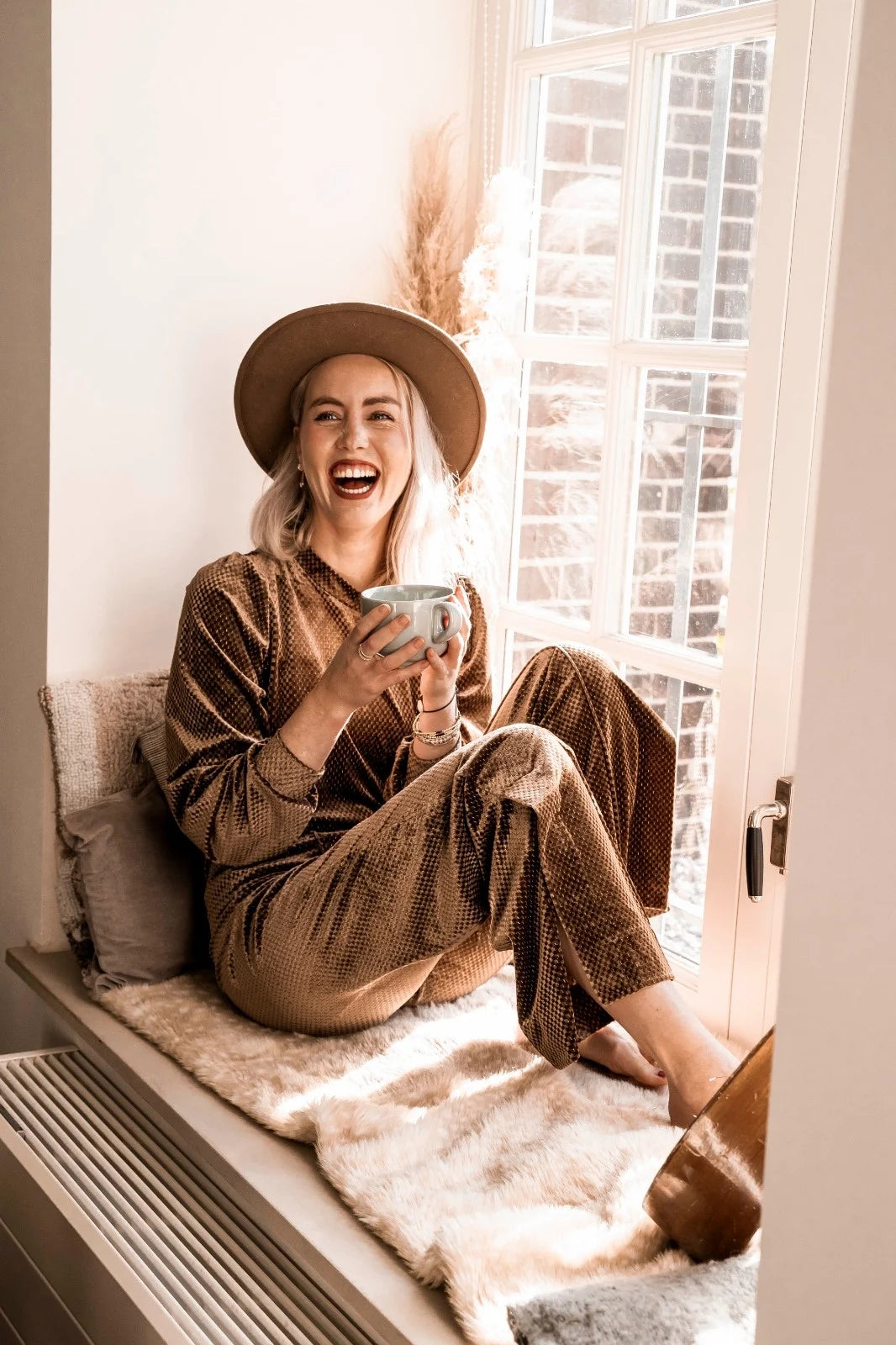 SECOND FEMALE golden brown velvet sweater