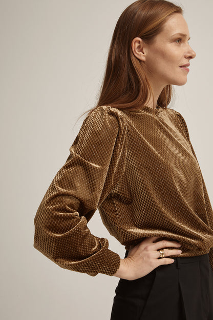 SECOND FEMALE golden brown velvet sweater