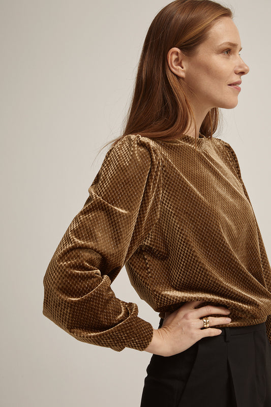 SECOND FEMALE golden brown velvet sweater