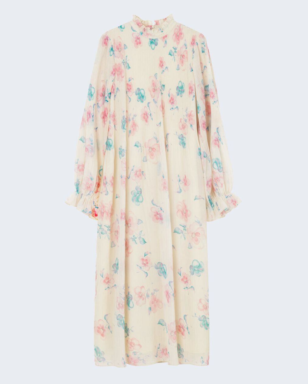 GANNI dreamiest maxi long pleated Georgette dress in pastel floral print