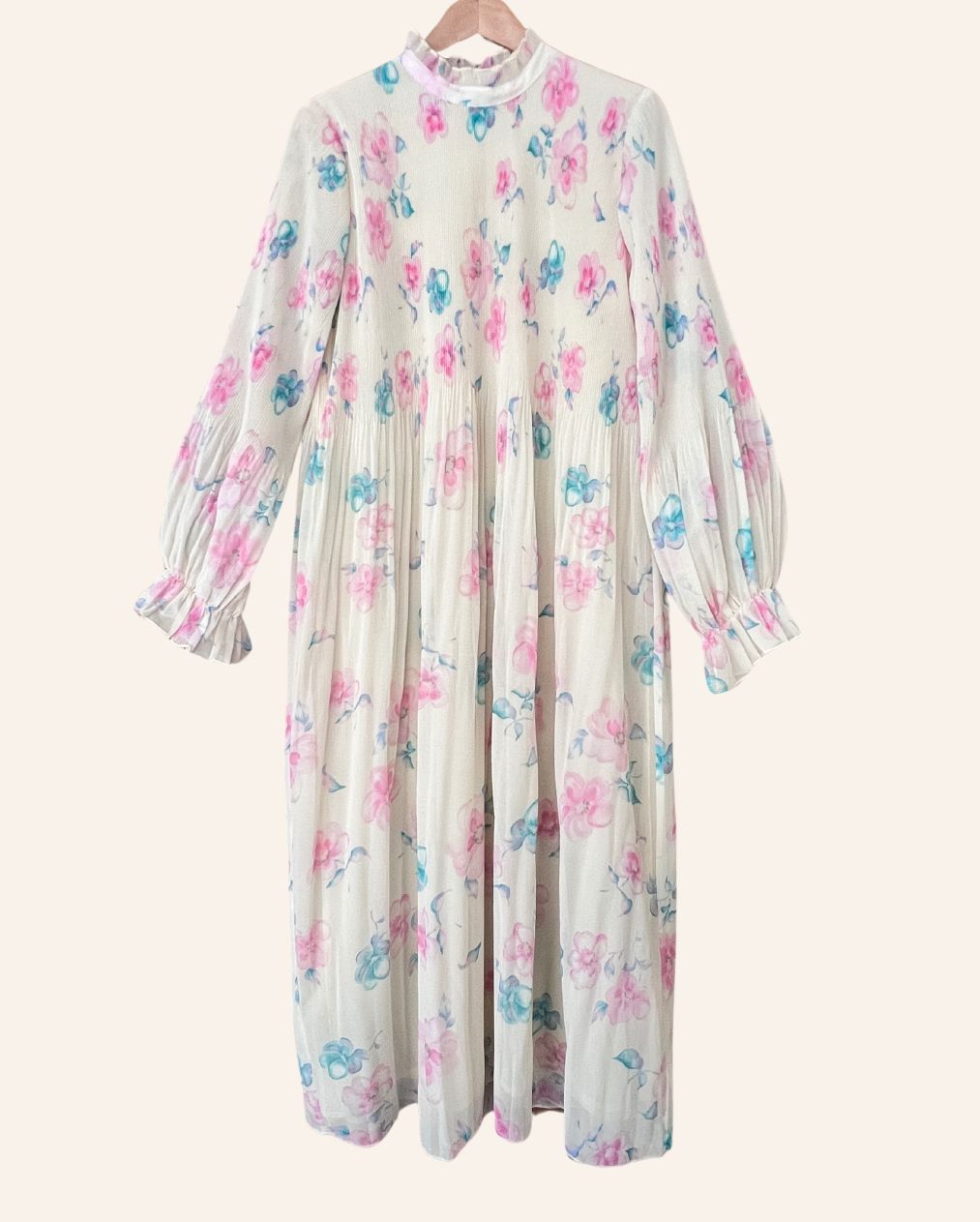 GANNI dreamiest maxi long pleated Georgette dress in pastel floral print