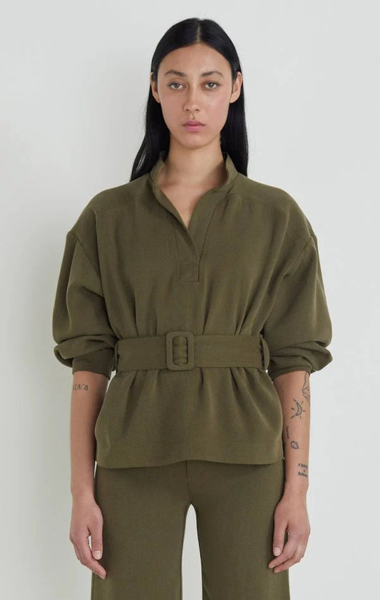 rodebjer kaki green belt blouse top freedom