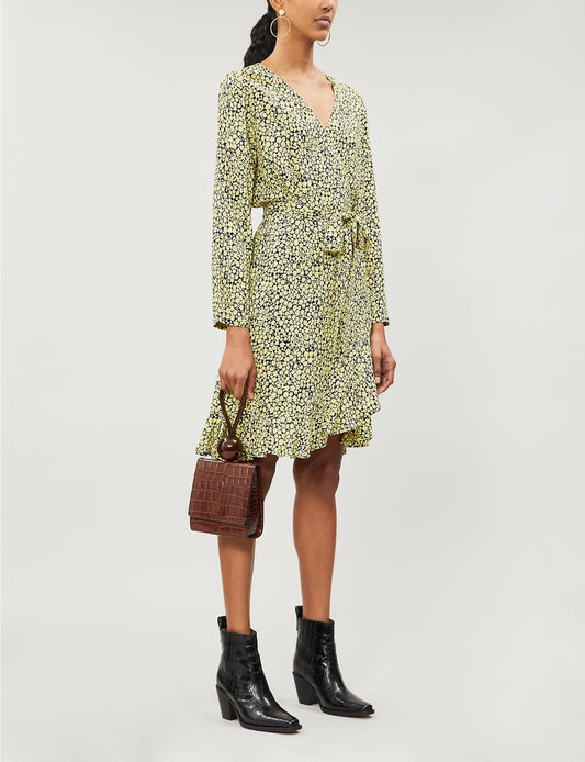 samsoesamsoe limonis black yellow flower wrap dress ruffle