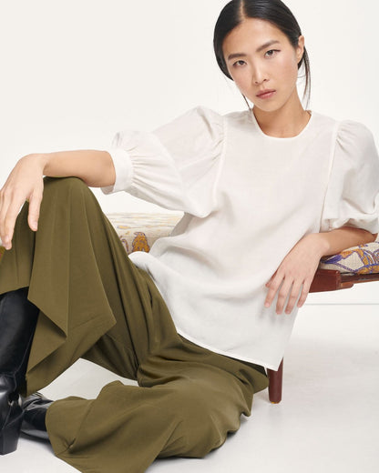 SAMSOE SAMSOE white linen puff sleeves blouse