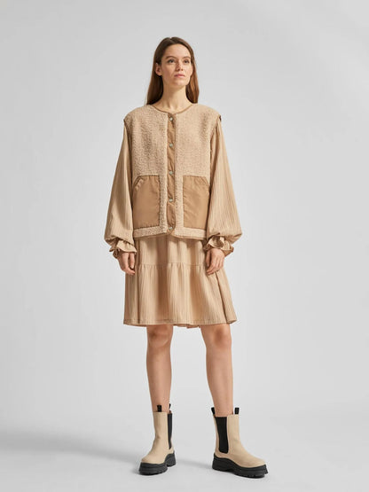 SELECTED FEMME beige teddy vest jacket
