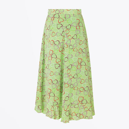 stinegoya marigold green light multicolor hearts ruffle long skirt