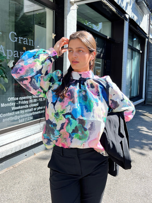 STINE GOYA ashley frosted floral puff sleeved blouse