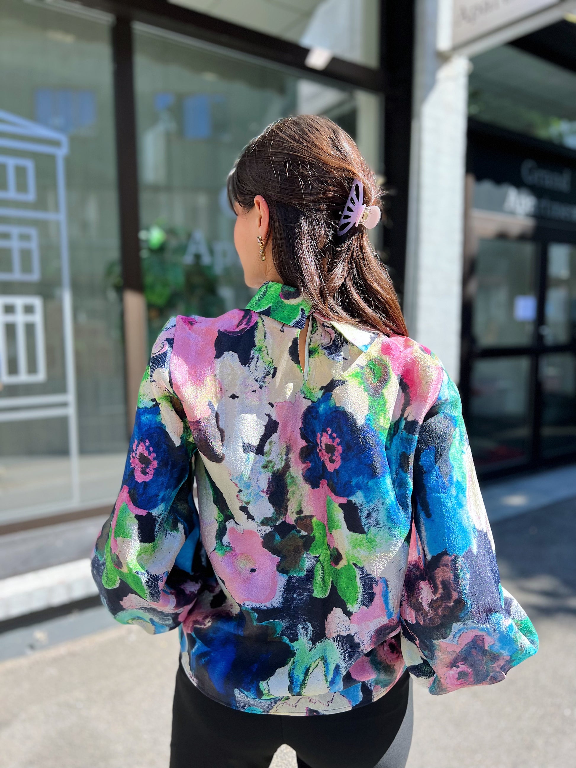 STINE GOYA ashley frosted floral puff sleeved blouse