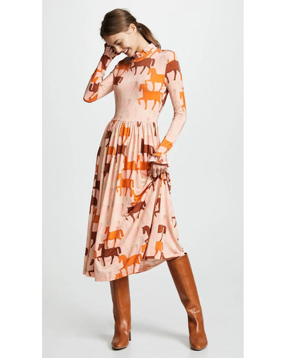 stinegoya clarabelle pink brown horse ruffle long dress