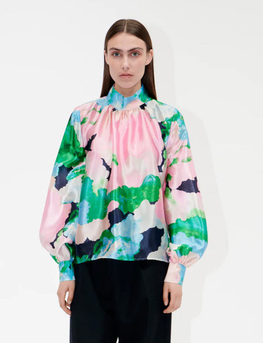 stinegoyaeddycloudsballoonsleevesmulticoloredblouse